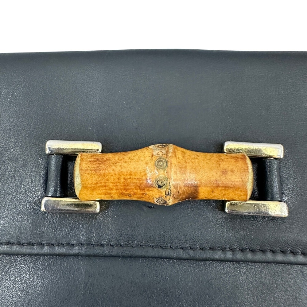 Gucci Bamboo Wallet Black Leather Bifold Snap Closure Card Holder, Used - Picture 7 of 16